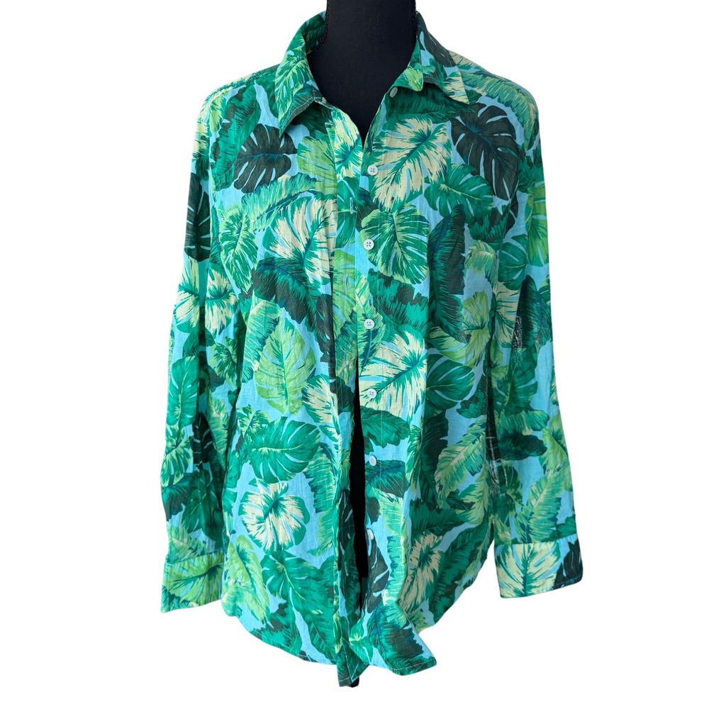 Talbots Tropical Leaf Print Button Down Shirt Wom… - image 1